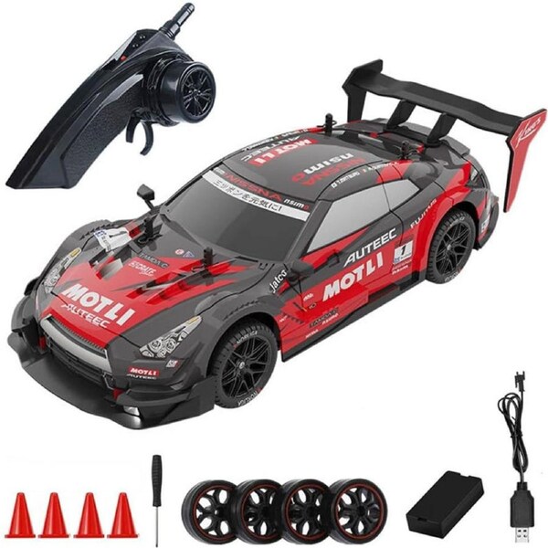 Catzon RC Drift Car 1:16 Scale 4WD High Speed RC Racing Car with LED Lights Drifting Tires and Racing Tires for Kids