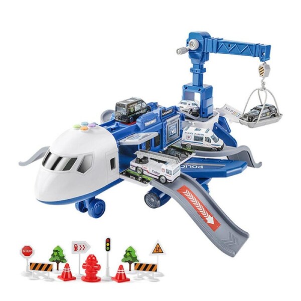 Catzon Airplane Car Toy Set Transport Cargo Airplane Toy with Music and Light for Boys and Girls-Blue