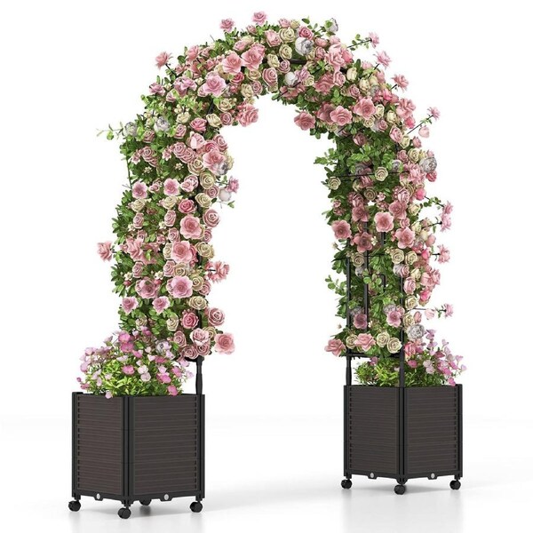 Costway 2m Raised Garden Bed Arch Planting Box w/Self-Watering System & Lockable Wheels