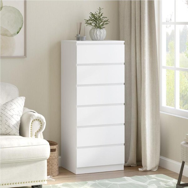 Belmont 6 Chest of Drawers White Dresser - Minimalist Storage for Bedroom