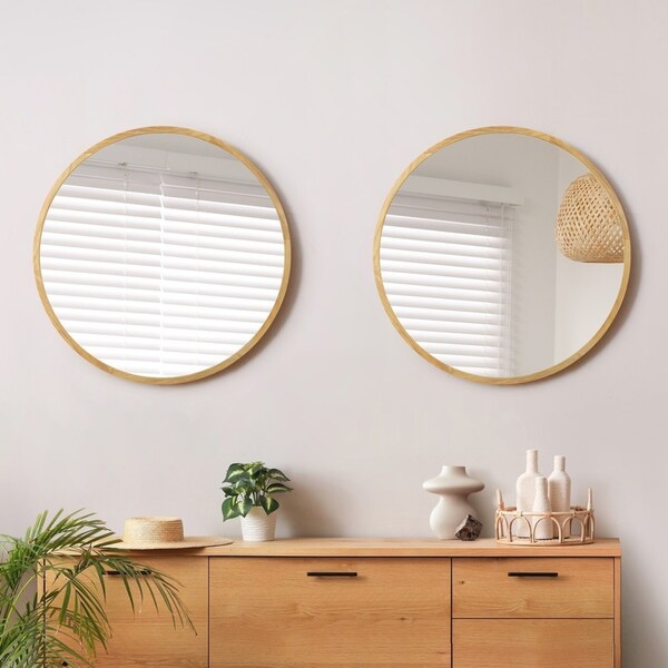 Oikiture Wall Mirrors Round Home Decor 80cm Wooden Set of 2