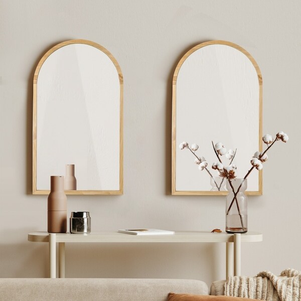 Oikiture Arched Wall Mirrors Home Decor 86x50cm Wooden Set of 2