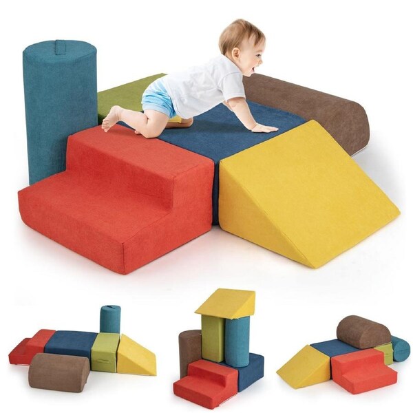 Babyjoy 6PCS Kids Climbing Blocks Indoor Soft Play Structure w/High-Density Foam Climb & Crawl Playset Colorful