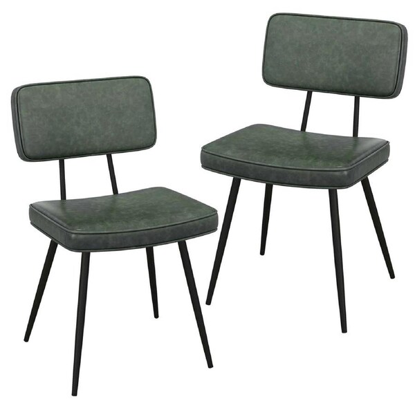 Costway Dining Chair Set of 2 Faux Leather Upholstered Side Chair Vintage Armless Chairs Green