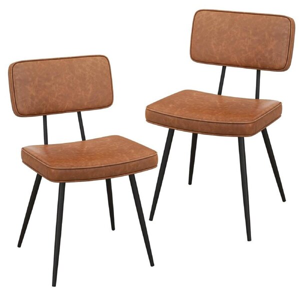 Costway Dining Chair Set of 2 Faux Leather Upholstered Side Chair Vintage Armless Chairs Brown
