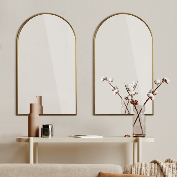 Oikiture Wall Mirrors 86x50cm Arched Home Decor Gold Set of 2