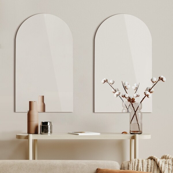 Oikiture Wall Mirrors 86x50cm Arched Bathroom Frameless Mirror Set of 2