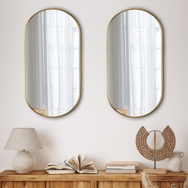 Oikiture Wall Mirrors Oval Home Decor Mirror Gold 84x50cm Set of 2