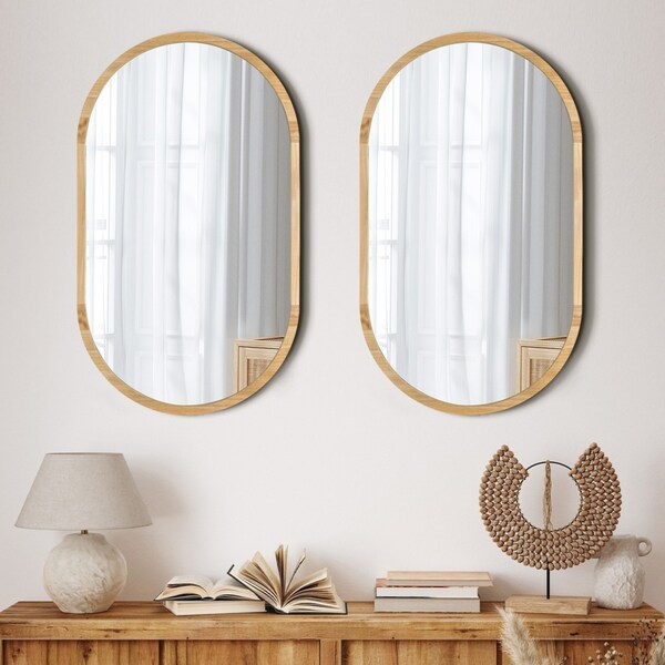 Oikiture Wooden Wall Mirrors Oval Home Decor Mirror 84x50cm Set of 2