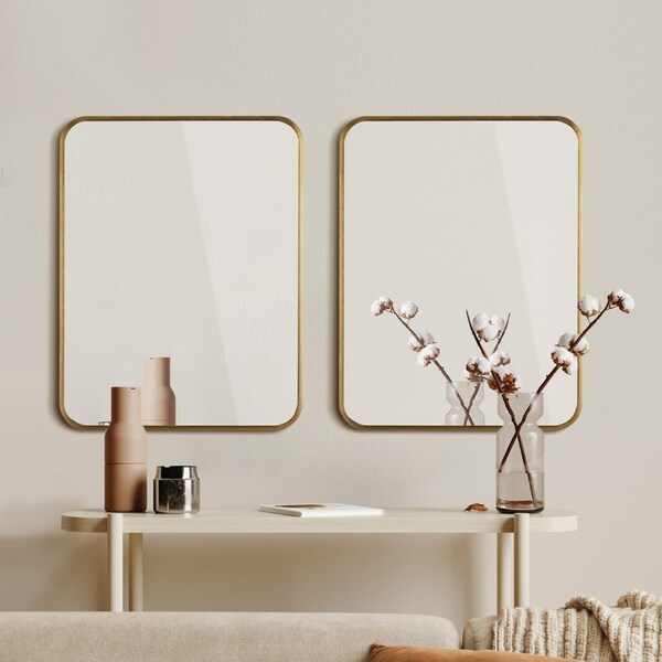 Oikiture Wall Mirrors Rectangle Mirror 65x50cm Gold Set of 2