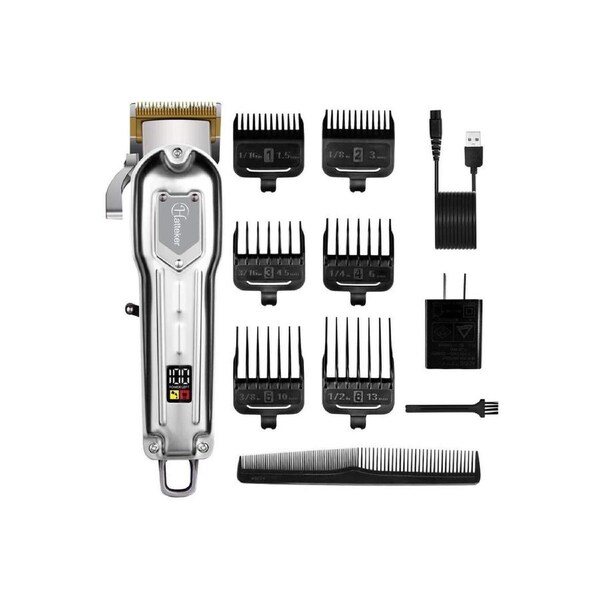 Hatteker Silver Mens Hair Clipper Cordless Hair Trimmer Professional Haircut Barber Kit Hair Cutting Kit RFC-686SILVER