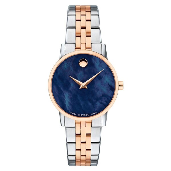 Movado Two-Tone Steel Blue MOP Dial Women's Swiss Made Watch - 607268