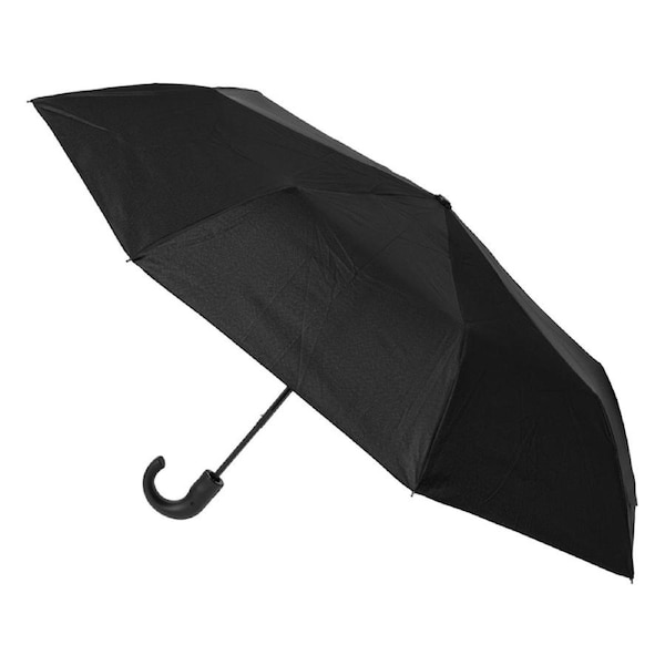 Bobbie J Auto Open Hook Handle Folding Length Classic Windproof Umbrella Black