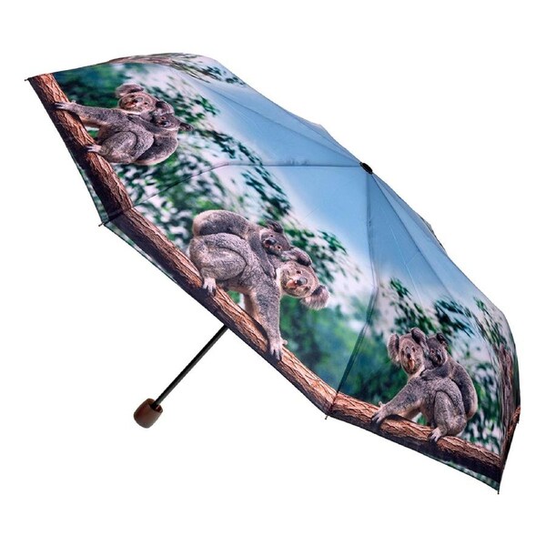 Clifton UPF50+ Koala Print Deluxe Mini Maxi w/ Dark Wood Handle Umbrella
