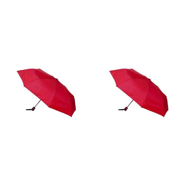 2x Clifton UPF50+ Auto Open Womens Fashion Folding Wind Resistant Umbrella Red