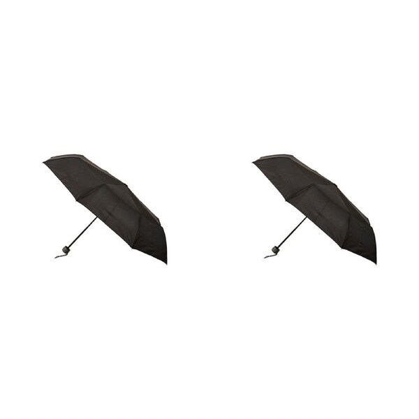 2x Bobbie J Manual Folding Super Mini w/ Grey Handle Wind Resist Umbrella Black