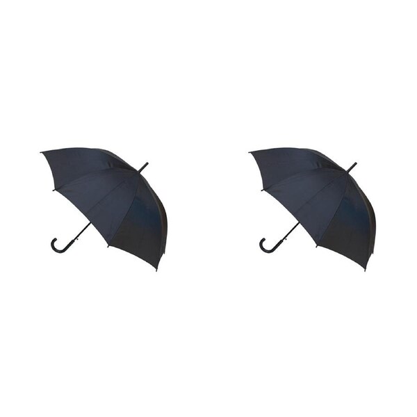 2x Bobbie J Auto Open Hook Handle Walking Length Wind Resistant Umbrella Black
