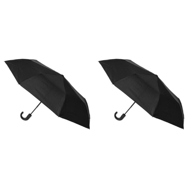 2x Bobbie J Auto Open Hook Handle Folding Classic Windproof Umbrella Black