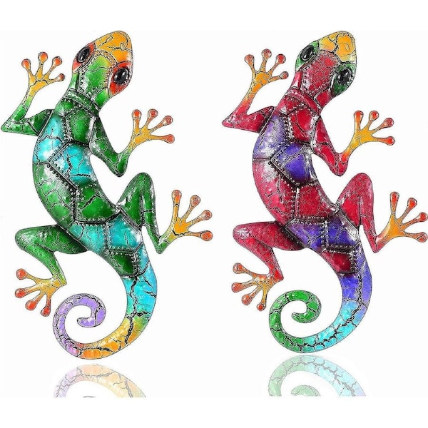 JOYBUY 2 Pack Metal Gecko Wall Decor,Gecko Art Sculptures Large Lizard Garden Art Hanging Outdoor Decorations for Outdoor Wall Art and Fence Decorations