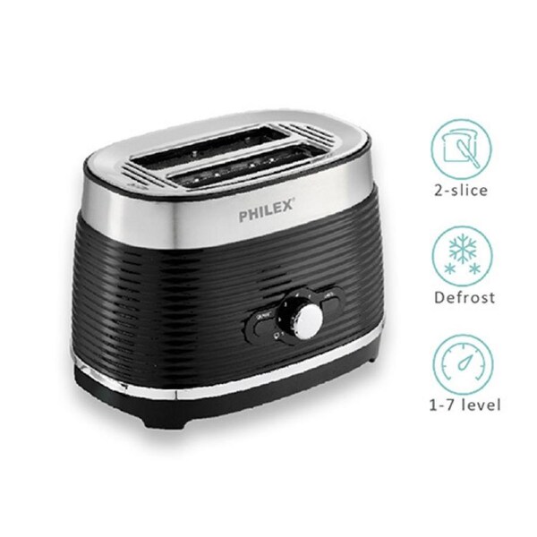 Sansai PHT-827 Wide 38mm side slots Shadow Knob 2-Slice Retro Toaster Black