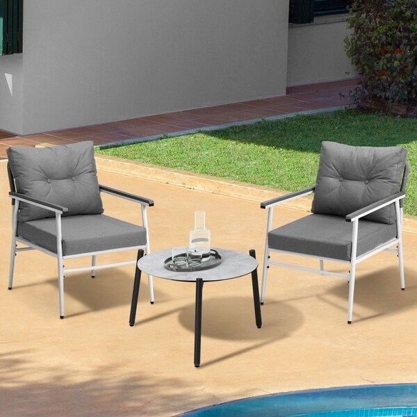 Livsip Outdoor Patio Setting 3PC Bistro Lounge Furniture Set 50cm White Table