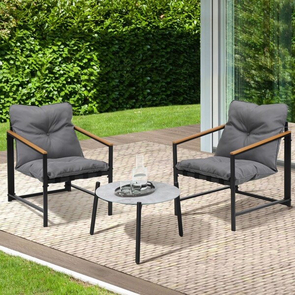 Livsip 3PC Outdoor Patio Furniture Set Bistro Sets 50CM Round Grey Marble Table