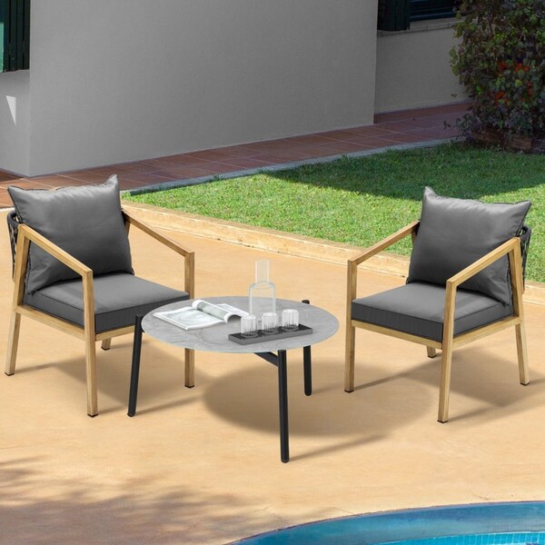 Livsip 3PCS Outdoor Patio Setting Furniture Lounge Set Grey 70cm Coffee Table