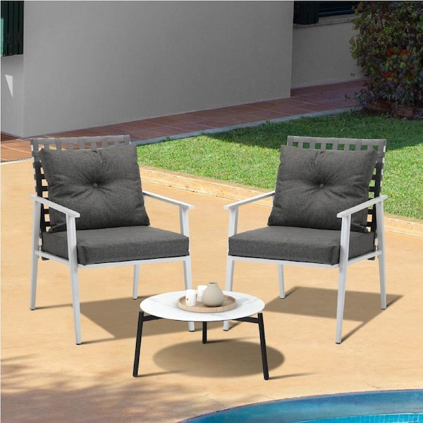 Livsip 3pc Outdoor Lounge Sets Patio Set 50CM White Round Table Rattan Chairs