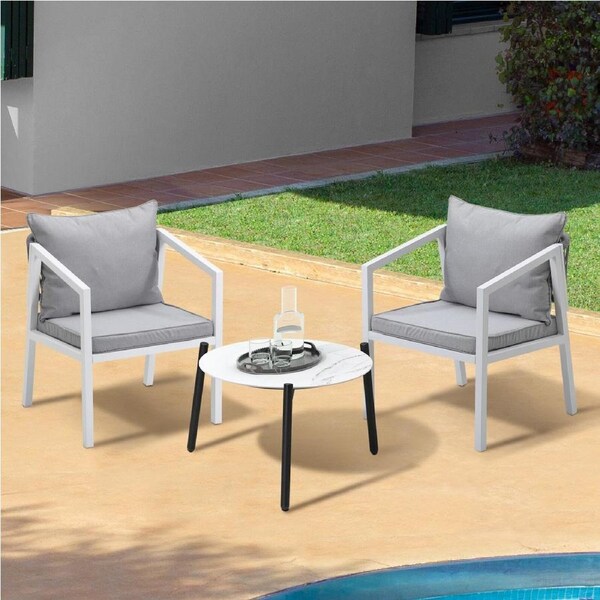 Livsip 3PCS Outdoor Patio Setting Furniture Lounge Set White 50cm Coffee Table