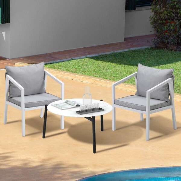 Livsip 3PCS Outdoor Patio Setting Furniture Lounge Set White 70cm Coffee Table