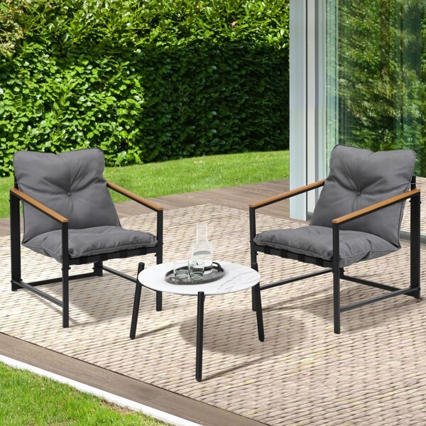 Livsip 3PC Outdoor Patio Furniture Set Bistro Sets 50CM Round White Marble Table