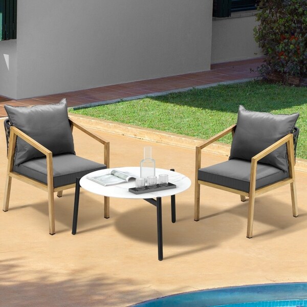Livsip 3PCS Outdoor Patio Setting Furniture Lounge Set White 70cm Coffee Table