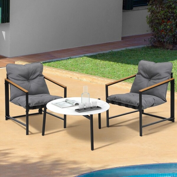 Livsip 3PC Outdoor Patio Furniture Set Bistro Sets 70CM Round White Marble Table