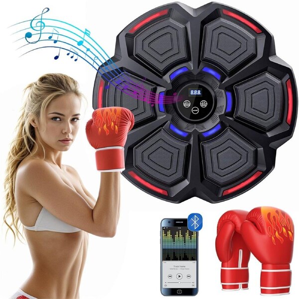 Advwin Music Boxing Training Machine Wall Mounted Boxing Target Punching Equipment for Home Reaction Strength Workout Stress Relief Black