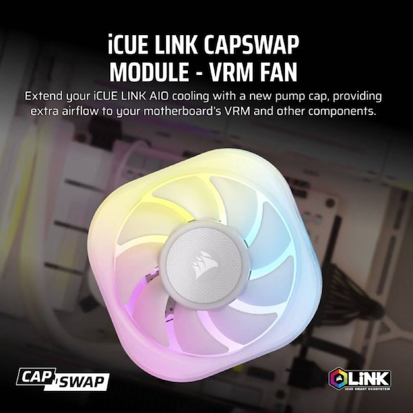Corsair iCUE LINK CapSwap Module - VRM Fan - White Extend your iCUE LINK AIO