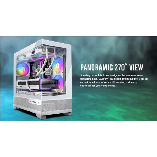 Antec CX500M ARGB White Seamless mATX, ITX, USB-C, Up to 6 Fans. 3 x RGB included (2x Front Right, 1 x Rear). Gaming Case