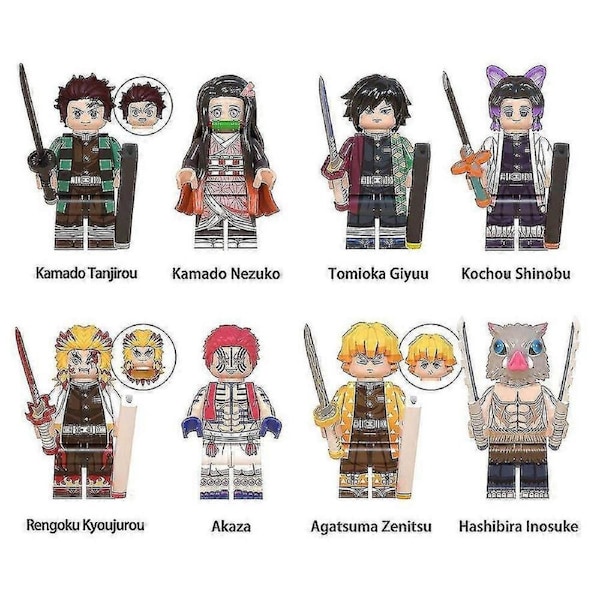 8pcs Combo Demon Slayer Series Assembly Building Blocks Minifigure