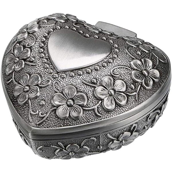 Vintage Heart Shape Jewelry Box Gift Box Metal Trinket Box Storage Organizer