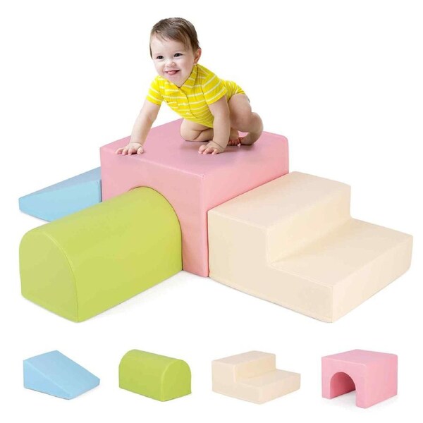 Costway 4pcs Soft Foam Blocks Crawl Climb Playset Building Block Indoor Activity Toys Safe Gift Pink
