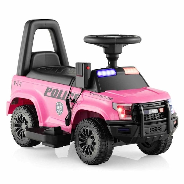 Costway 6V Electric Ride On Car Police Car Toy Vehicle for 18-60 Months Pink
