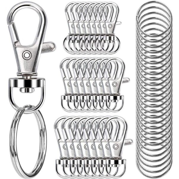 100PCS Swivel Snap Hooks with Key Rings, Premium Metal Swivel Lobster Claw Clasps Assorted Sizes (Large, Medium, Small) for Keychain Clip Lanyard, Jewelry Making, Crafts, Silver
