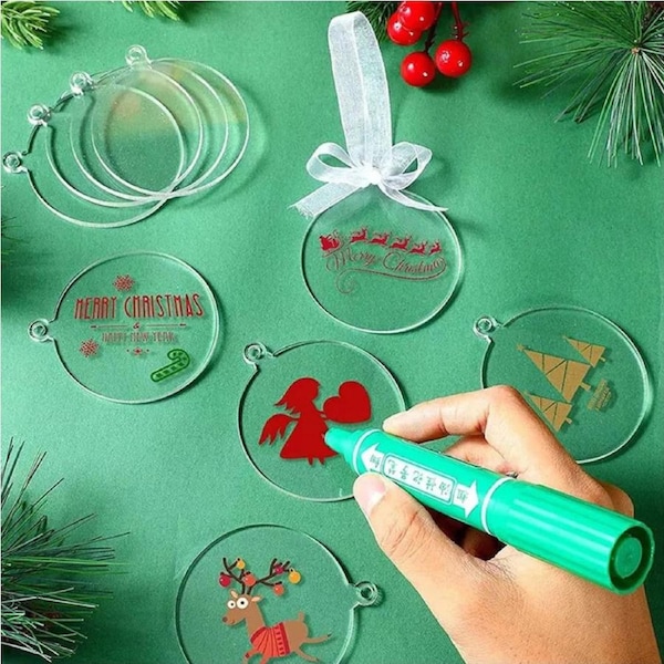 20 Pcs Clear Blank Acrylic Christmas Bauble DIY Xmas Decoration 75mm Flat Decor