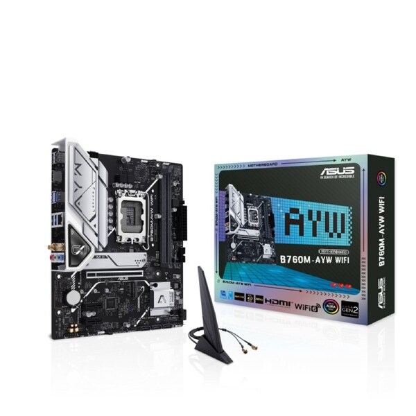 Asus B760M-AYW WIFI Motherboard, for Intel CPU, DDR5, LGA1700, Micro-ATX MB