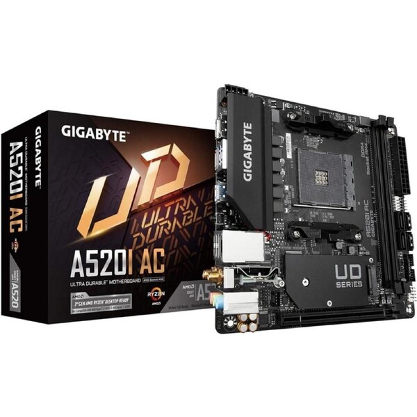 Gigabyte A520I AC Motherboard, for AMD CPU, DDR4, AM4, Mini-ITX MB