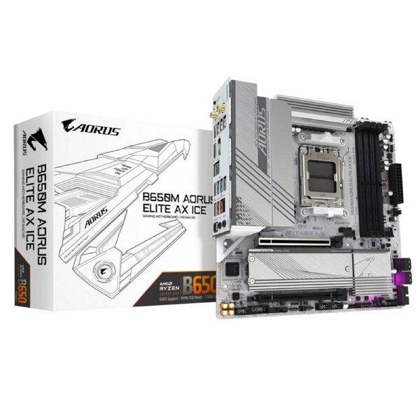 [B650M AORUS ELITE AX ICE] Gigabyte Motherboard, for AMD CPU, DDR5, AM5, Micro-ATX