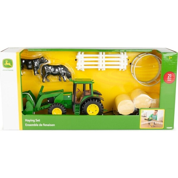 John Deere Hay Farm Set w/ Tractor Farm Animals 1:32 Scale Kids Toy 3y+