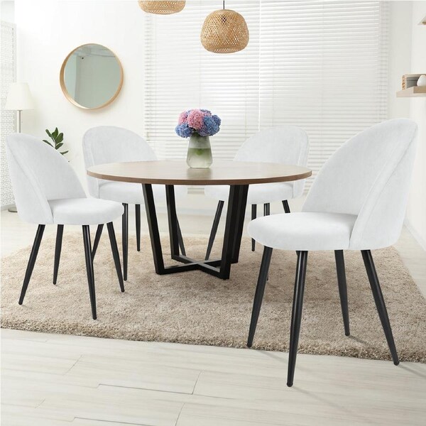 ALFORDSON 4x Dining Chairs Kitchen Accent Lounge Seat Metal Velvet White