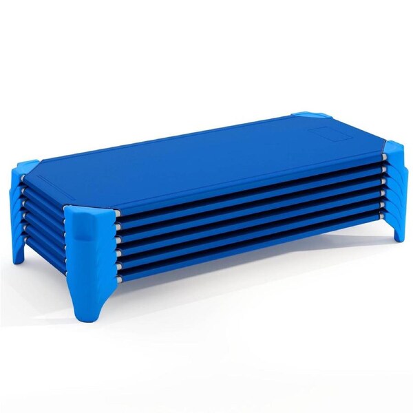 Costway 6 Pack Stackable Sleeping Bed Nap Time Cots w/Galvanized Metal Frame & Oxford Cloth for Preschool Blue