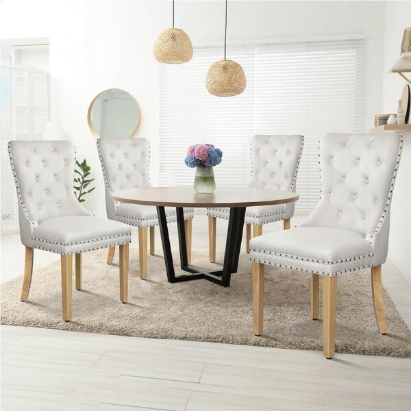ALFORDSON 4x Dining Chairs Kitchen Lounge Padded Diamond Tufted Velvet Beige