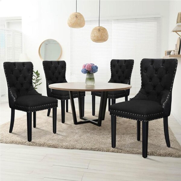 ALFORDSON 4x Dining Chairs Kitchen Lounge Padded Diamond Tufted Velvet Black